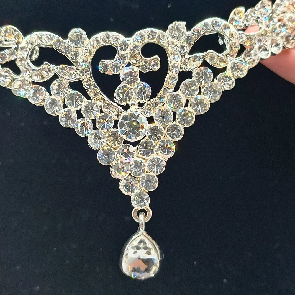 White Rhinestone Bridal Head Chain Tiara